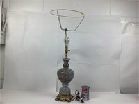 Lampe de bureau en verre soufflé & laiton, ancien