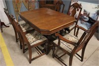 Walnut Table with jack-knife leaf  & 6 Chairs