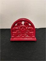 Red cast iron napkin holder