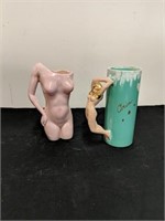 (2) unique mugs/vases