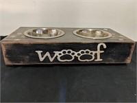 18x9 Cute wood dog bowl set