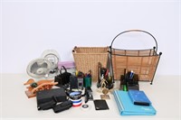Assorted Office Supplies, Baskets