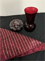 Red trinket box and vase