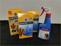 (3) boxes of Dentastix and a bottle of Adam's