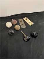 Box of old door knobs and back plates