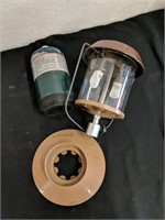 Brown propane lantern with new propane cylinder
