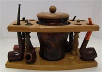 Vintage Pipe Rack With 5 Pipes & Accessories