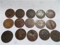 15 large Canadian pennies 1858 & 1859
