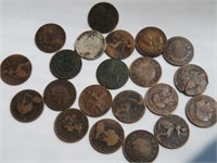 21 int. half pennies and 5 cents 1854 to1921
