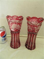 2 cranberry vases
