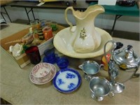 bowl & pitcher set & misc items