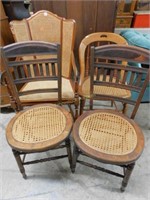 4 cane seat chairs (arm chair has damage)