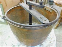 copper kettle w/wooden paddle & handle, dovetailed