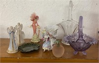 glass and porcelain pcs (purple Fenton basket)