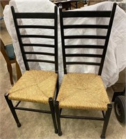2 ladder back chairs w/rush seats