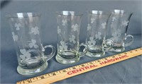 Vintage Etched Clovers Crystal Irish Coffee Mugs