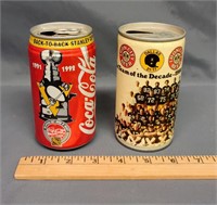 Vintage sports advertising soda cans