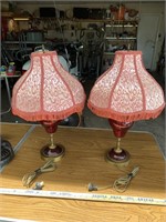 Pair glass brass lamps