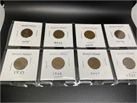 1918, 26, 28, 36, 47, 46, 52, 57 wheat pennies