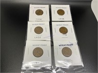 1928, 35, 37, 45, 50, 58 wheat pennies