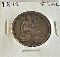 1875 Fine Grade Seated Liberty Half Dollar