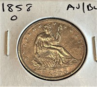 1858 o Seated Liberty Half Dollar AU/BU Grade