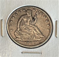 1866 s KEY Date Seated Liberty Half Dollar NM