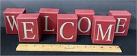 Brick Red Wood "Welcome" Blocks