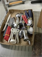 Flat of camping utensils