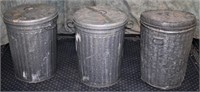 3 GALVANIZED METAL TRASH CANS 30 GALLON