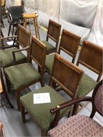 Group of 6 green upholstered chairs