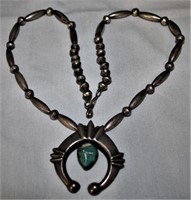 STERLING TURQUOISE NECKLACE*TRIBAL ART 32.5GRAMS