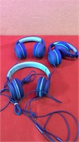 3 blue headphones