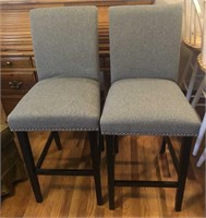 Pair of Fabric Covered/Studded Barstools