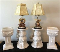 Four Candle Holders & Two Angel Lamps