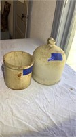Crock jug and small crock with length crack