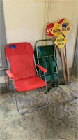 Folding chair, backpack carrier, signs