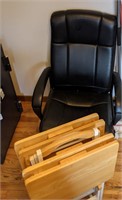Executive Desk Chair & Four Wooden TV Trays