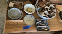 Enamel plates, Hartley Creamery bowl, pottery