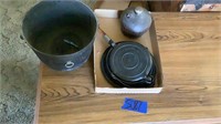 Wagner #8 waffle maker, cast iron Dutch oven and