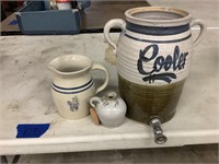 Water spigot crock, small jug and Remsen jug
