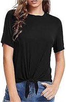 Women's Black T-Shirt With Knotted Front, Medium