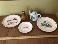 Teapot, oil lamp, church/business plates