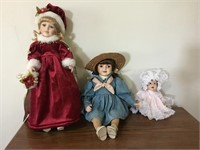 Lot of 3 porcelain dolls