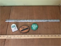 DeKalb pin, buckle, ruler, and magnet