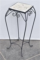 Black Wrought-Iron Plant Stand w/Tile Leaf Top