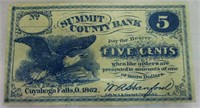 1862 Summit County Bank OH 5¢ Fractional Currency