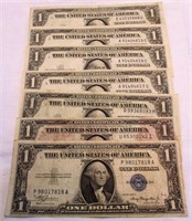 Lot of 7 1935 $1 Silver Certificates