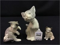 Lot of 3 Lladro Made in Spain Porcelain Cat