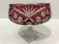 Red Cut to Clear Pedestal Bowl